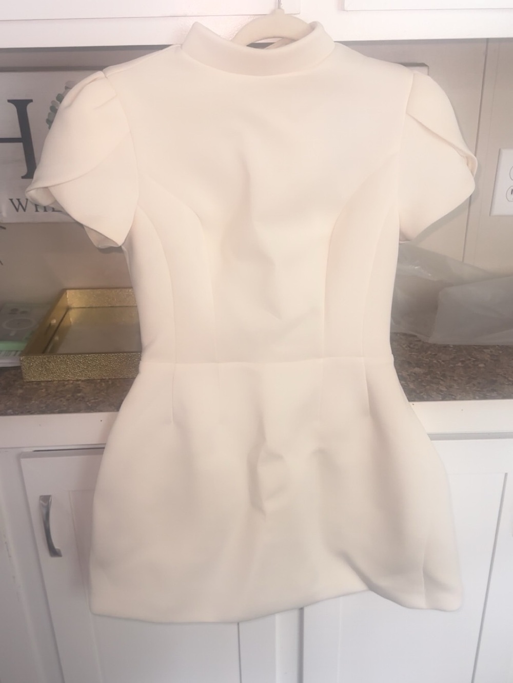 Fashion Nova Cream Mock Neck Mini Dress